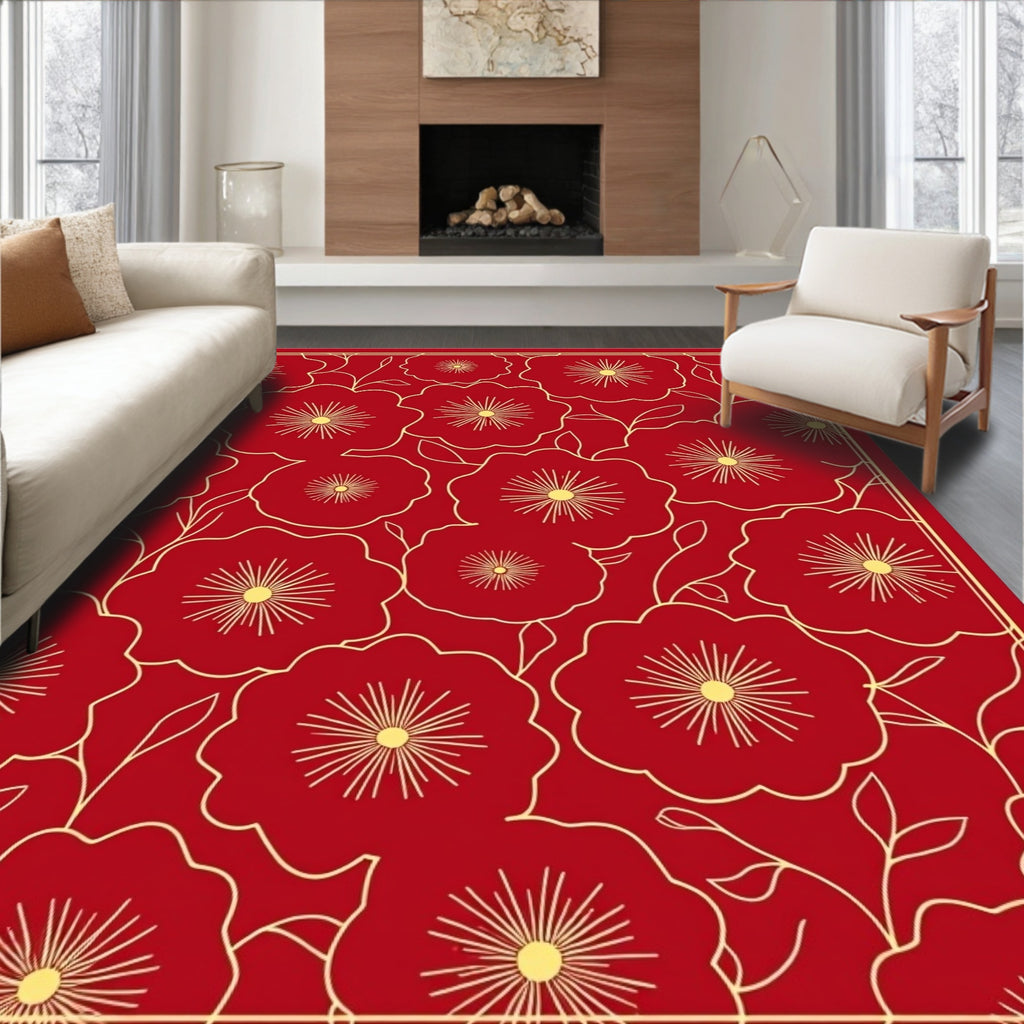 Crimson Bloom Botanical Arrangement Rug