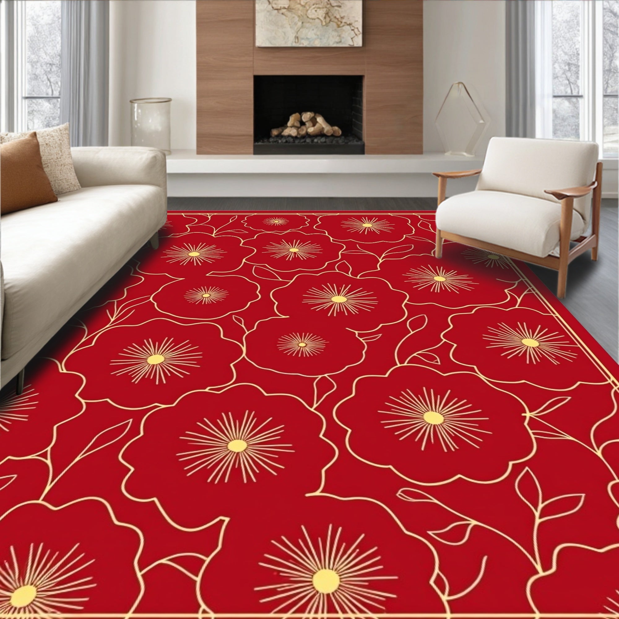 Crimson Bloom Botanical Arrangement Rug