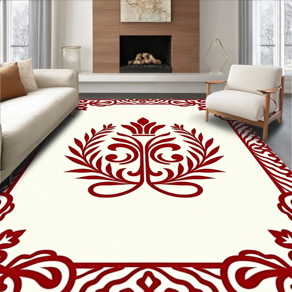 Crimson Victorian Floral Crest Rug