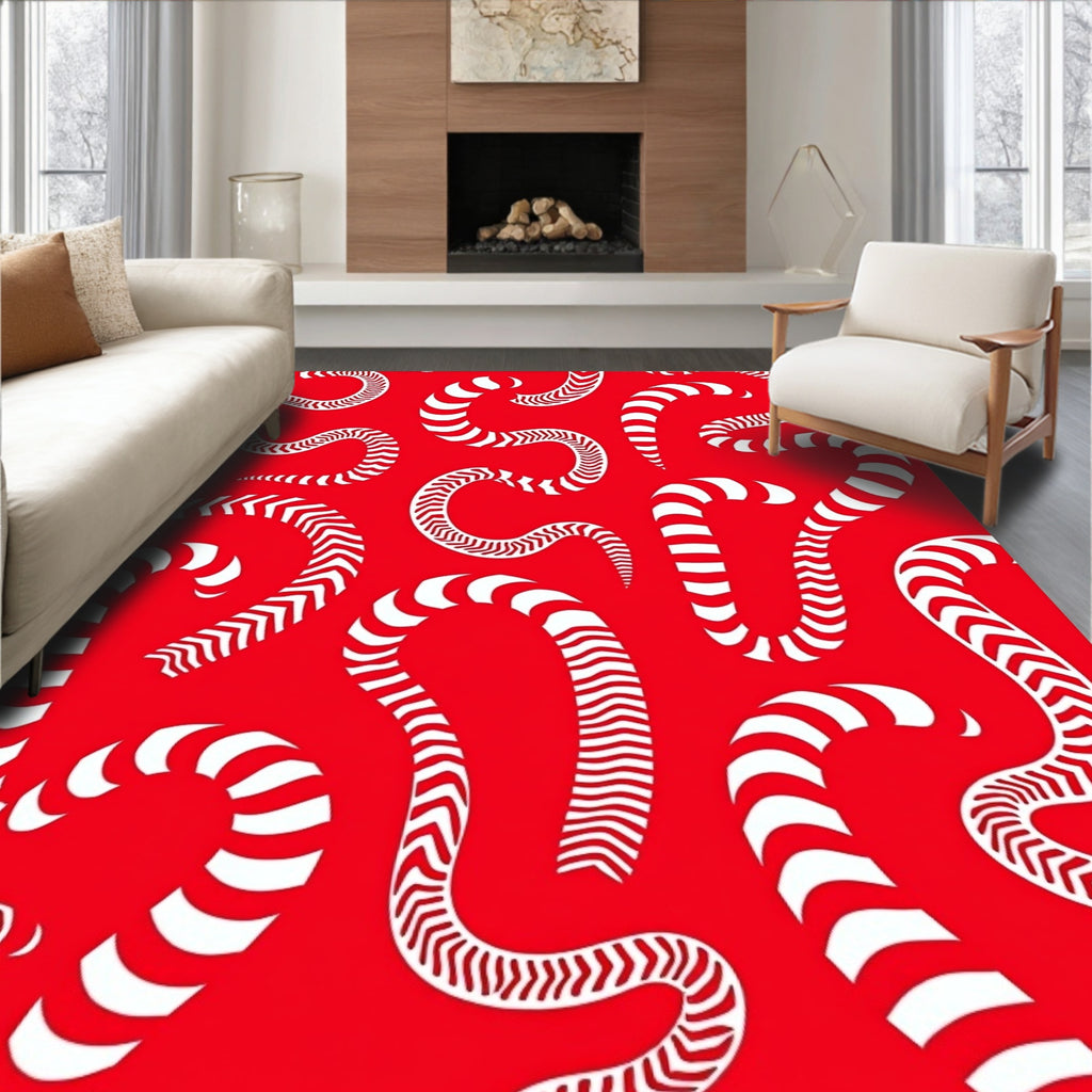 Crimson White Wavy Serpent Collection Rug