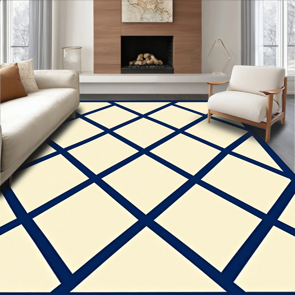 Navy Blue Diamond Lattice Rug