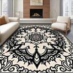 Black Cream Mandala Floral Medallion Rug
