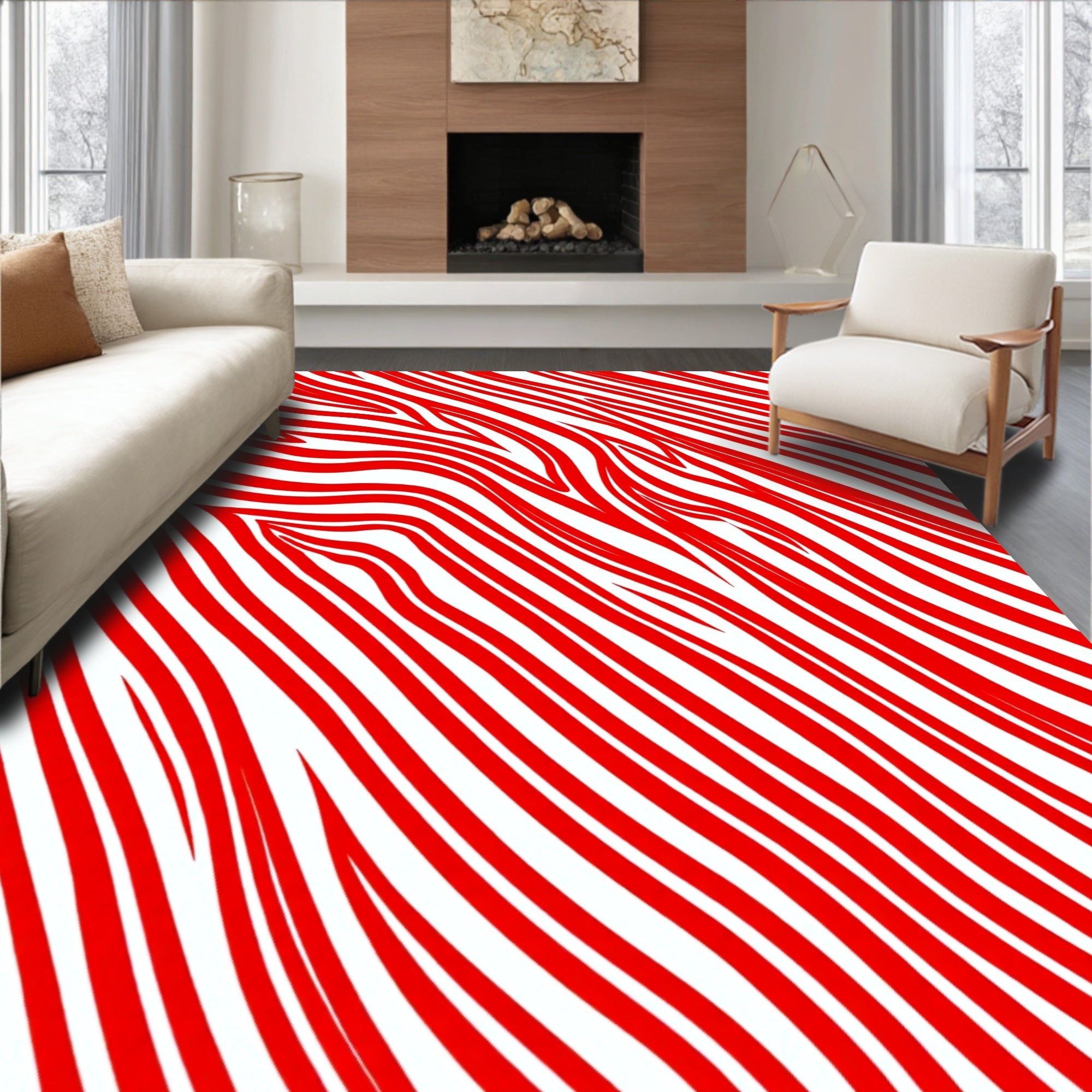 Bold Red Abstract Zebra Stripes Rug
