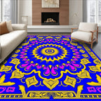 Vibrant Blue Yellow Floral Round Rug