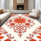 Crimson Floral Scroll Medallion Rug