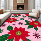 Festive Red Poinsettia Snowflake Blooms Rug