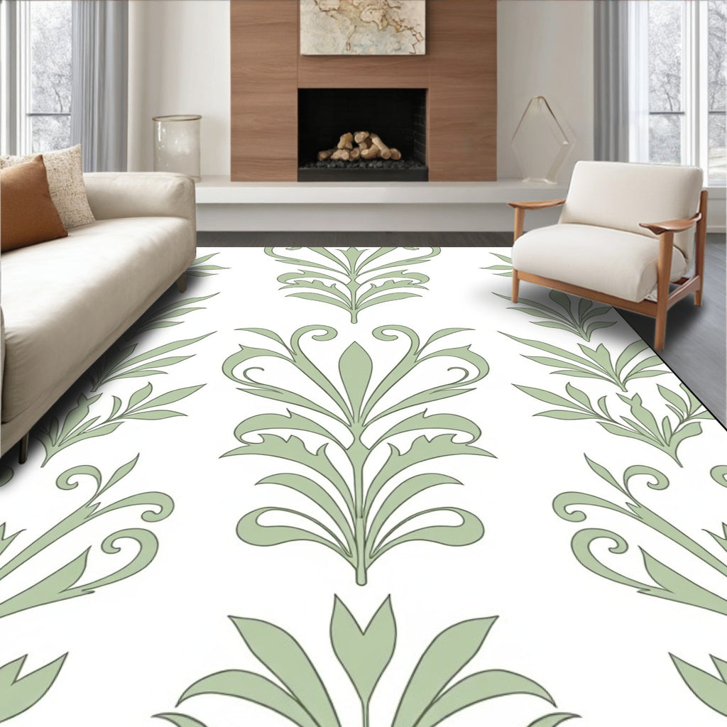 Sage Green Art Nouveau Floral Garden Rug