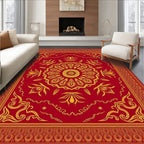 Crimson Golden Floral Medallion Rug