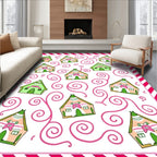 Playful Pink Green Whimsical Houses Rug