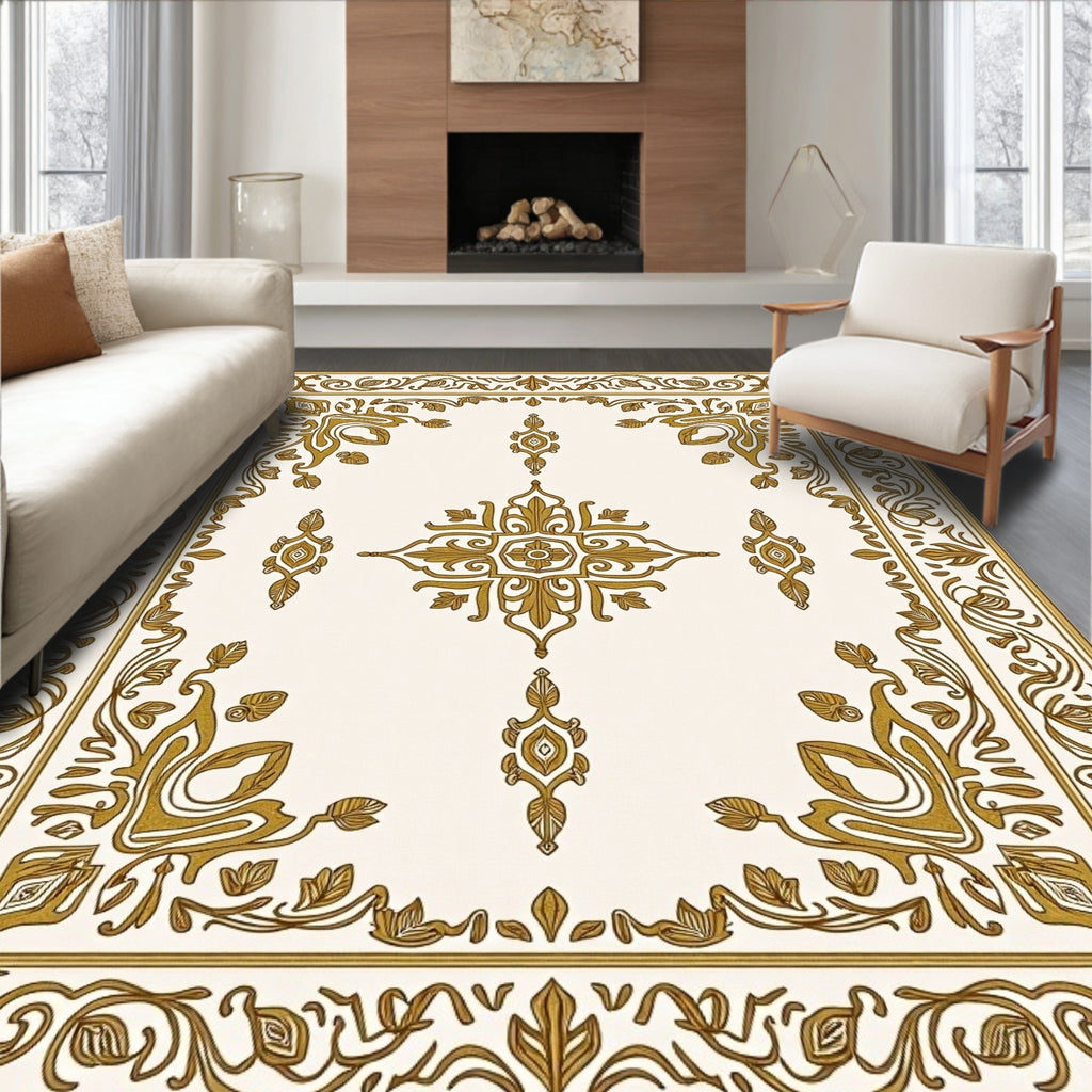 Rich Gold Leaf Scrollwork Border Rug
