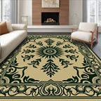 Dark Green Sunburst Floral Scroll Rug