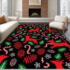 Red Dogs Festive Candy Cane Evergreen Branches Rug