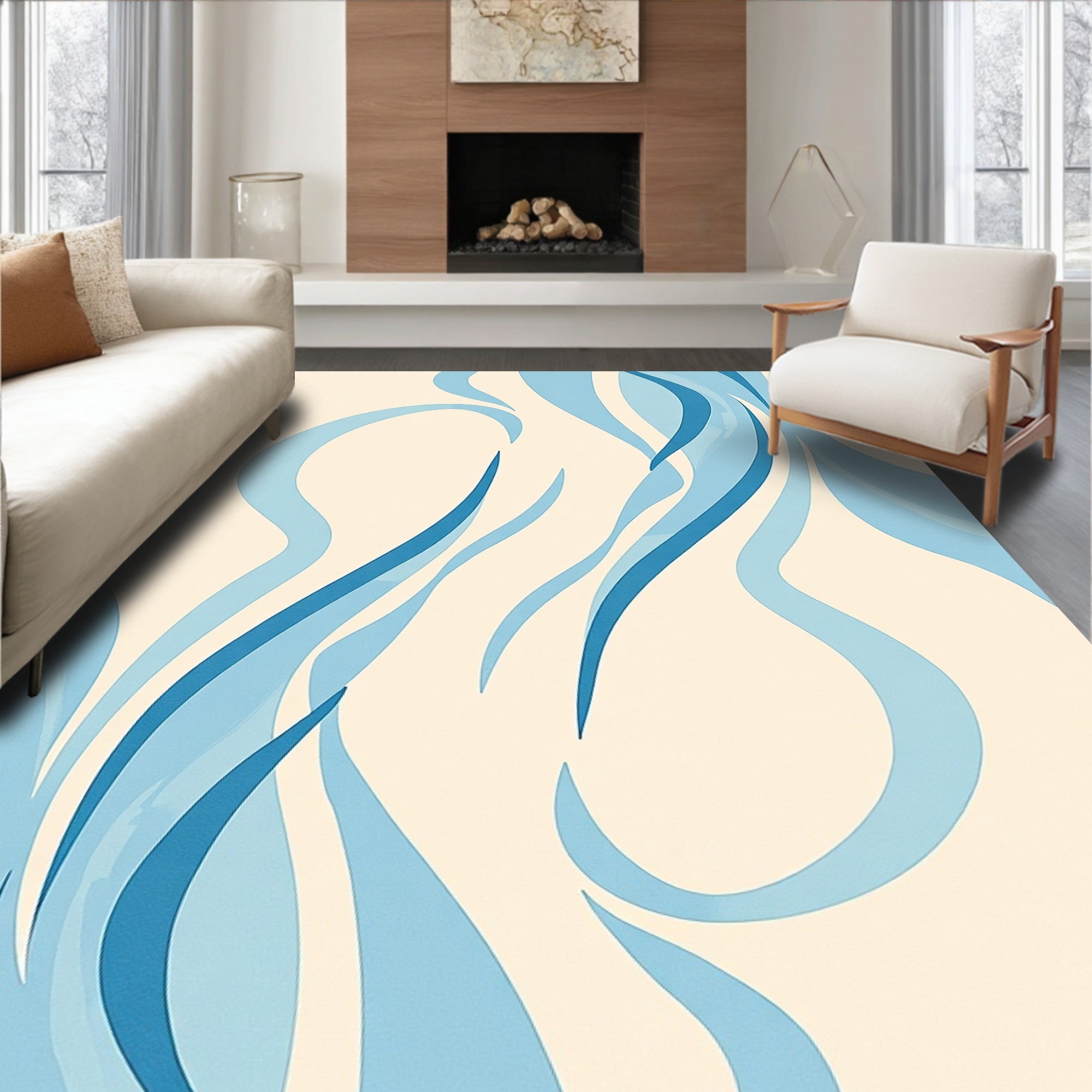 Abstract Blue Wave Swirl Rug