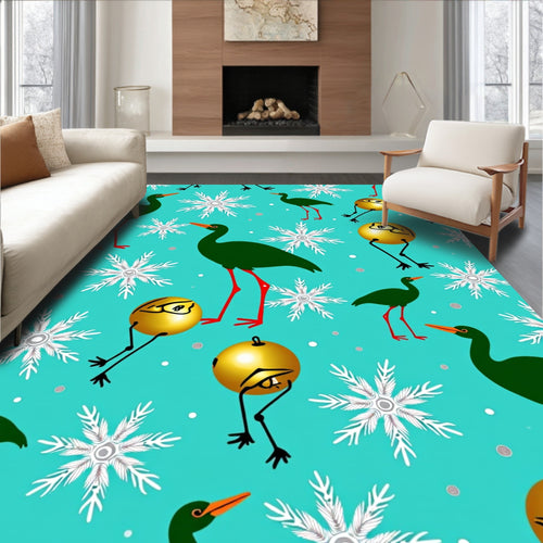 Aqua Blue Green Crane Snowflakes Rug