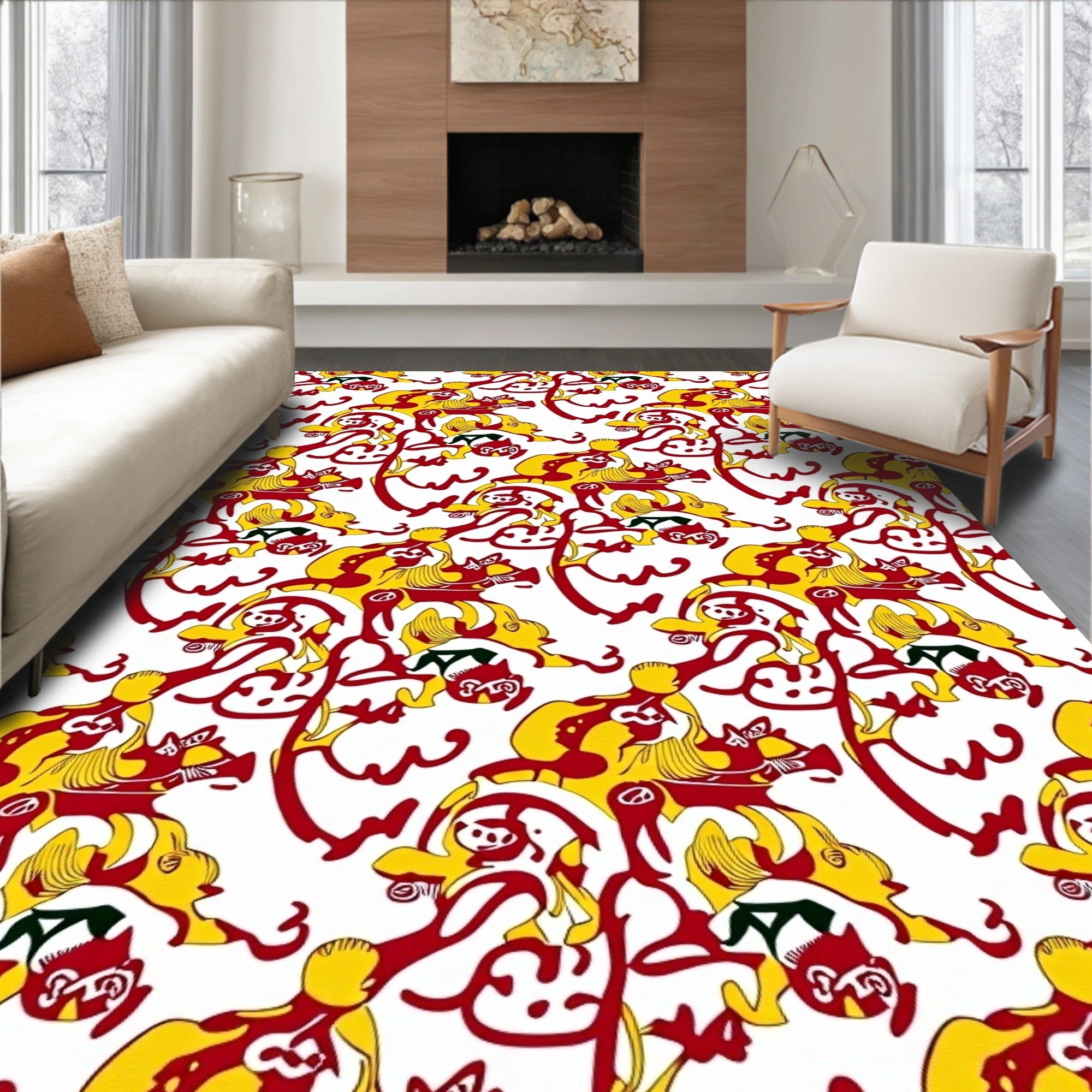 Red Yellow Dynamic Abstract Forms Rug