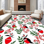 Whimsical Red Bird Botanical Abstract Rug