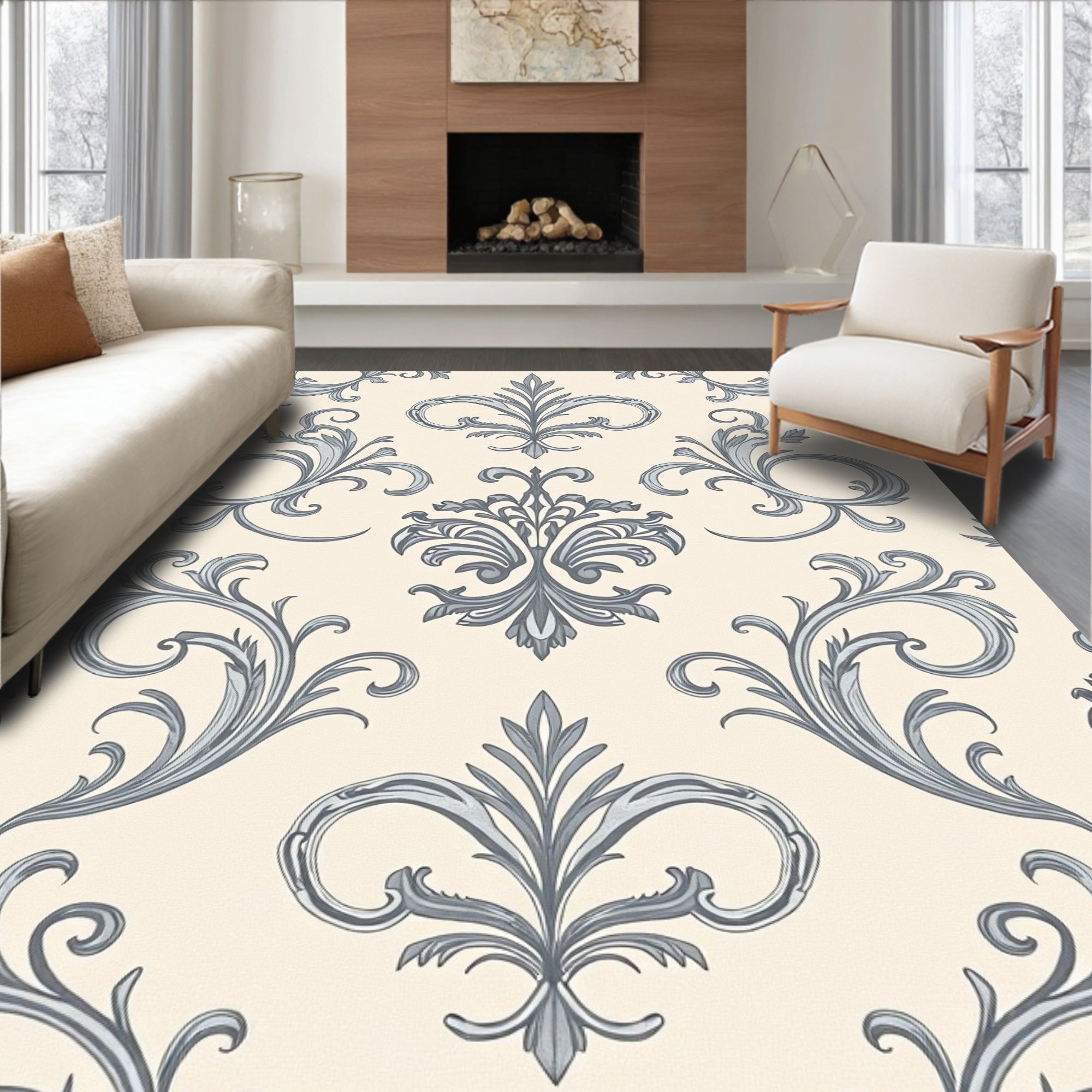 Vintage Gray Scroll Fleur-de-lis Rug