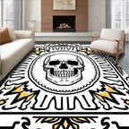 Bold Black Gold Skull Medallion Rug