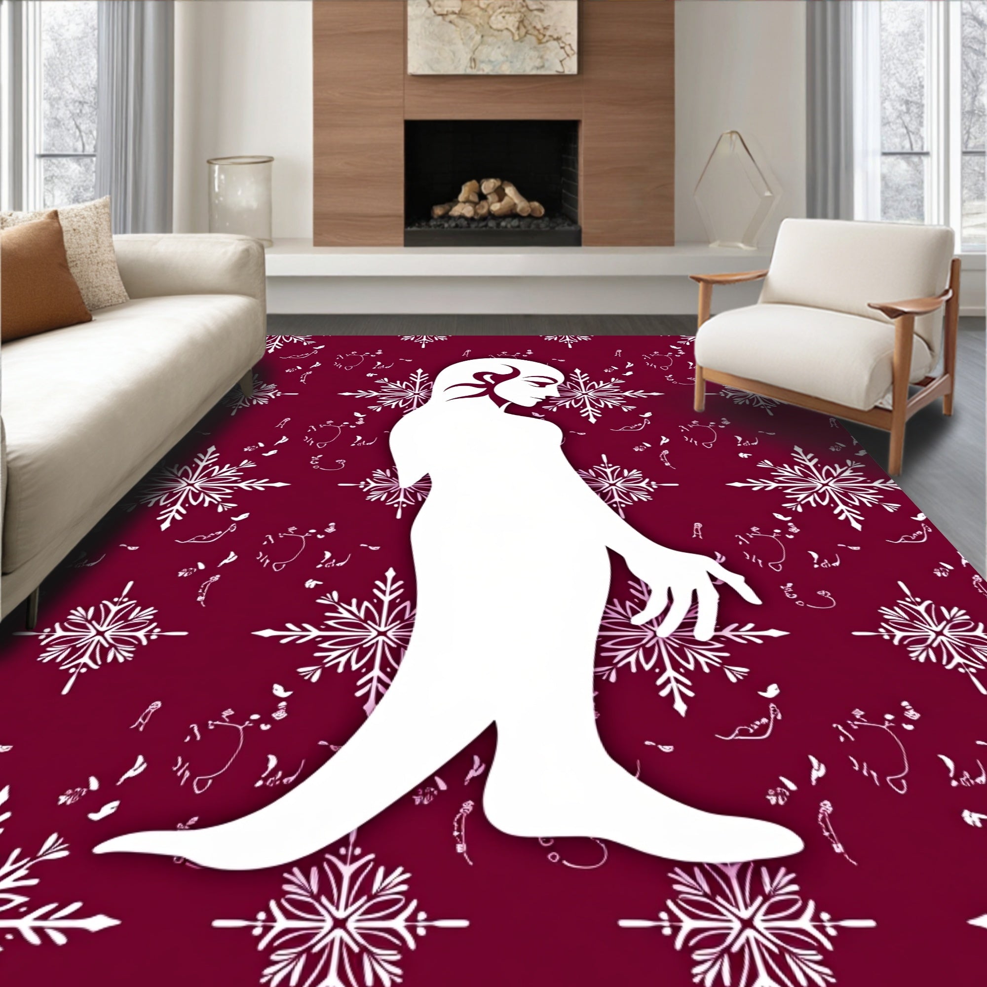 Crimson White Snowflake Figure Allegory Rug