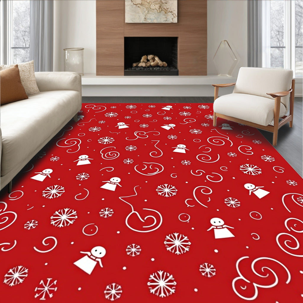 Red Snowman Snowflake Swirl Collage Rug