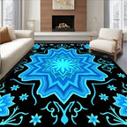 Azure Blue Starburst Floral Mandala Rug
