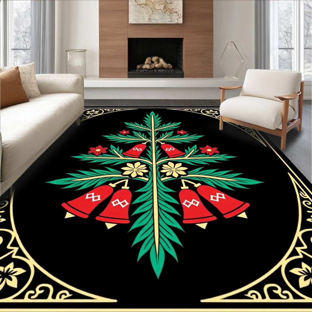 Black Red Green Woodland Bell Accents Rug