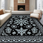 Monochrome Snowflake Medallion Border Rug