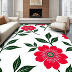 Vivid Red Floral Leaf Artwork Rug