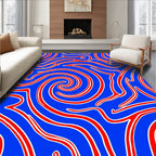 Crimson Curving Lines Blue Swirl Rug