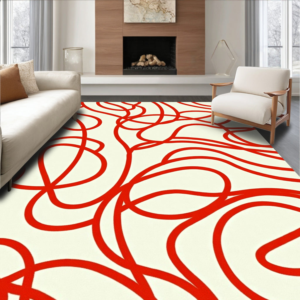 Crimson Scribble Continuous Line Rug