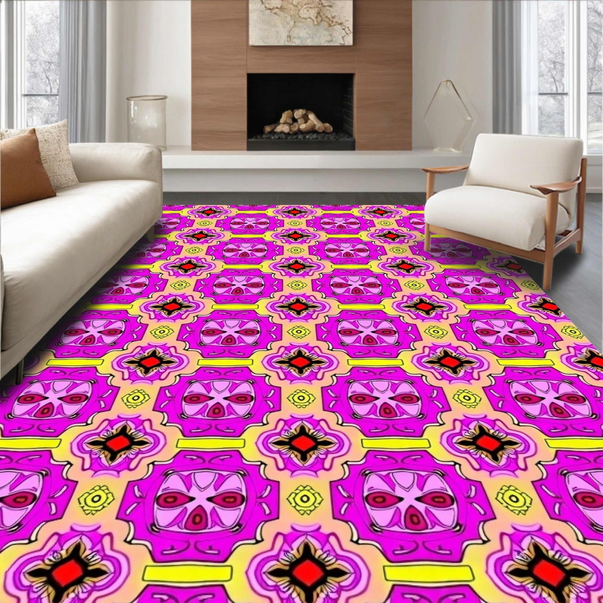 Vibrant Pink Ornate Floral Medallion Rug