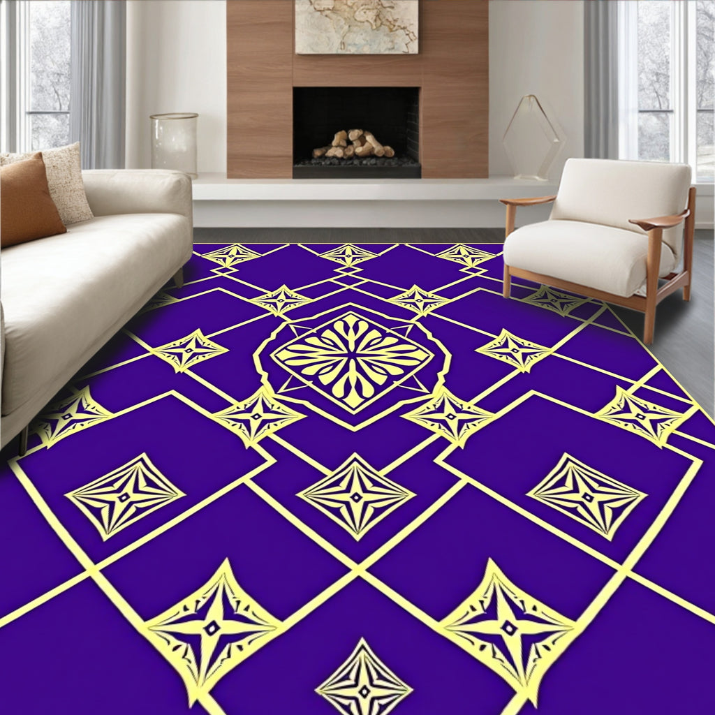 Royal Purple Yellow Geometric Stars Medallion Rug