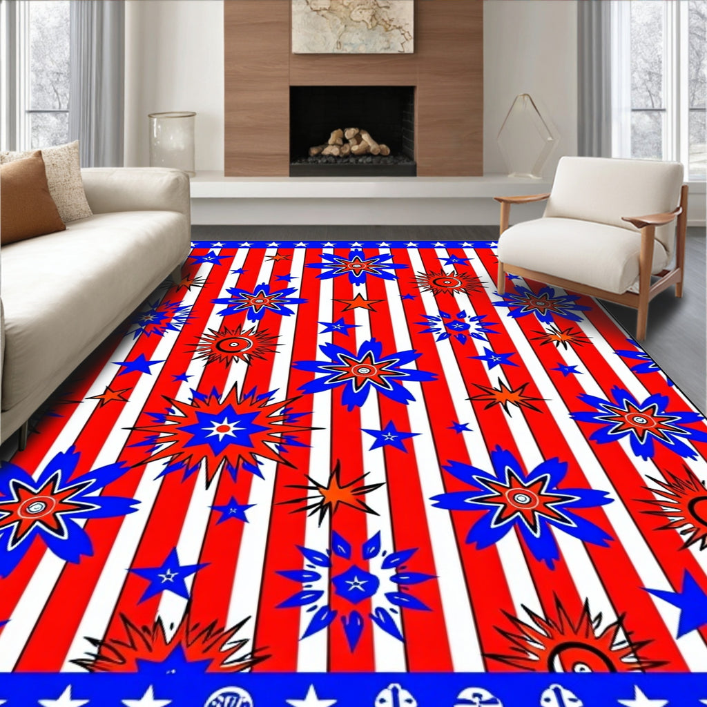 Red White Blue Starburst Stripes Rug