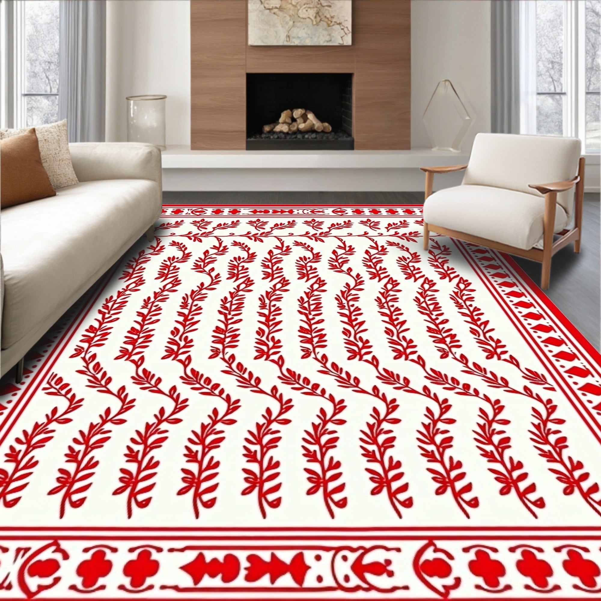 Crimson Vine Botanical Repeat Rug