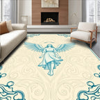 Winged Angel With Blue Scroll Border Rug