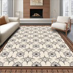 Cream Black Detailed Floral Medallion Rug