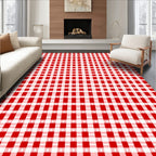 Classic Red White Gingham Checked Rug