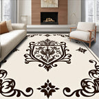 Dark Brown Crested Floral Scrollwork Rug