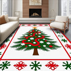 Green Christmas Tree Red Snowflake Border Rug
