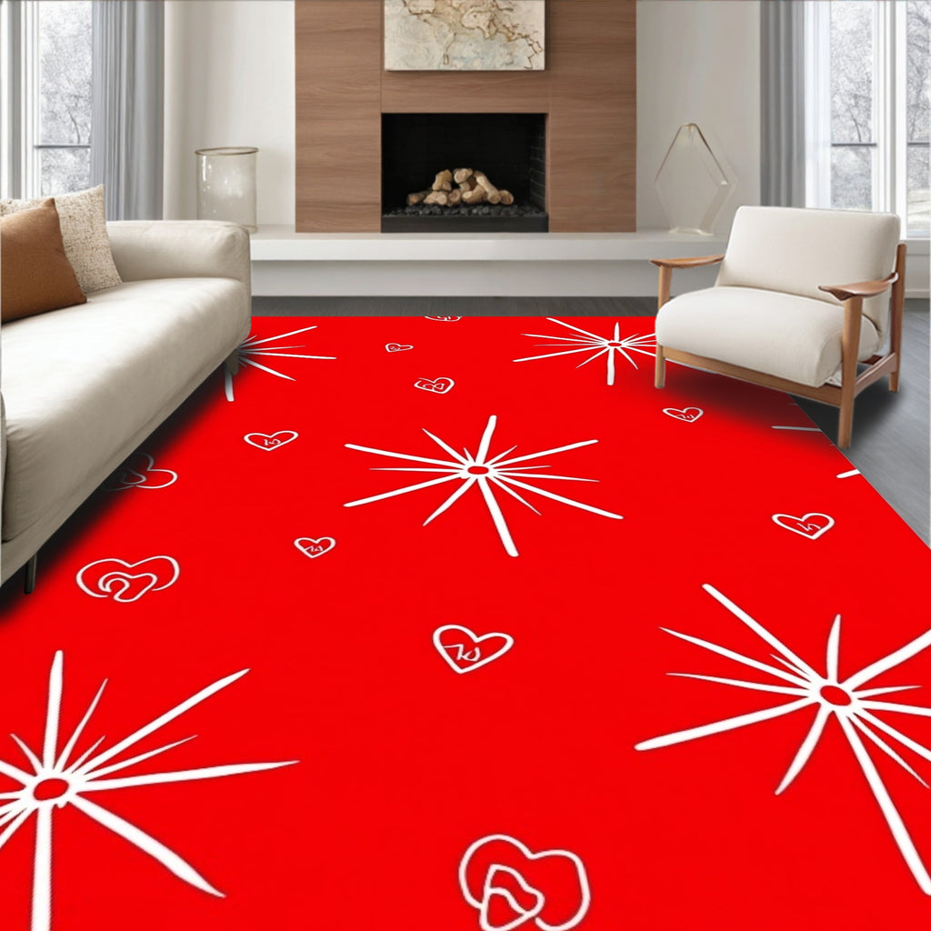 Vibrant Red Starburst Hearts Rug