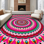 Vibrant Pink Teal Concentric Mandala Rug