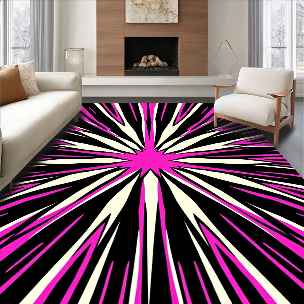 Radiant Pink Burst Geometric Rug