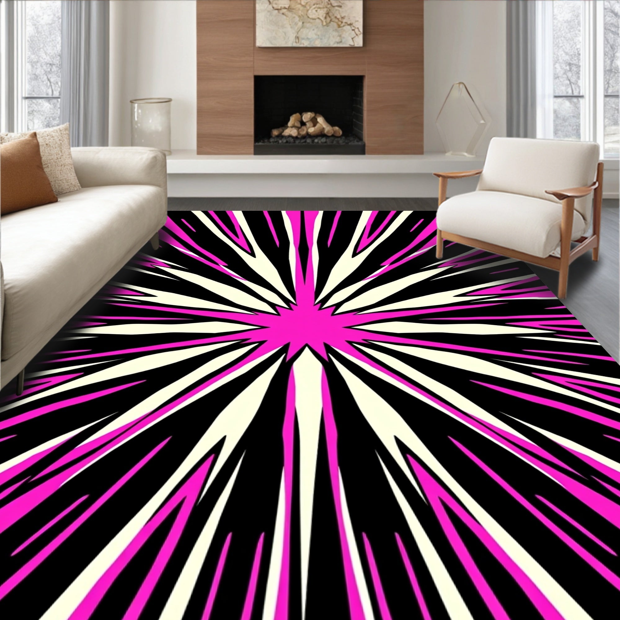 Radiant Pink Burst Geometric Rug