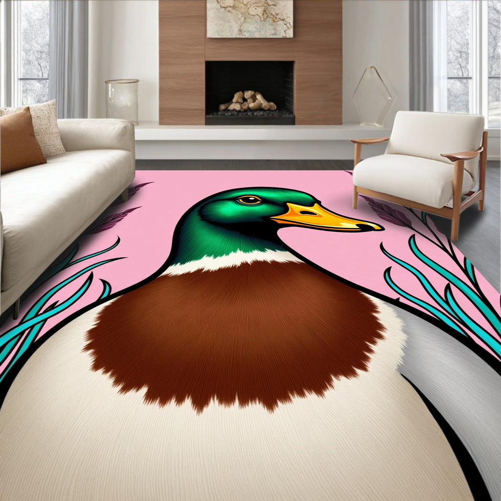 Vibrant Green Duck Pink Floral Rug