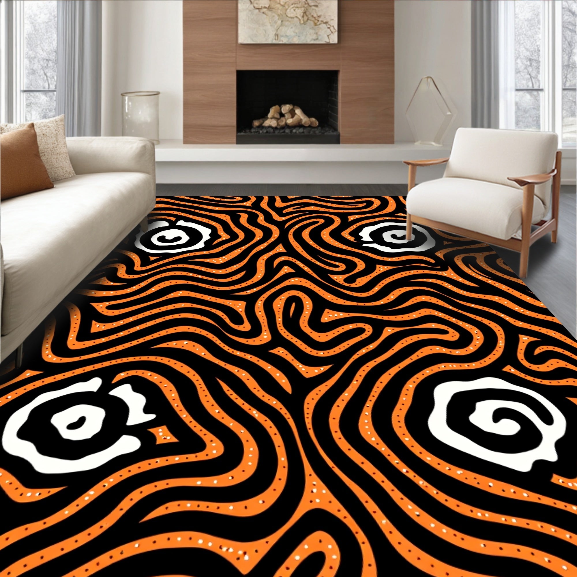 Bold Orange Swirl Abstract Eye Rug