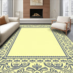 Pale Yellow Slate Gray Floral Crest Rug