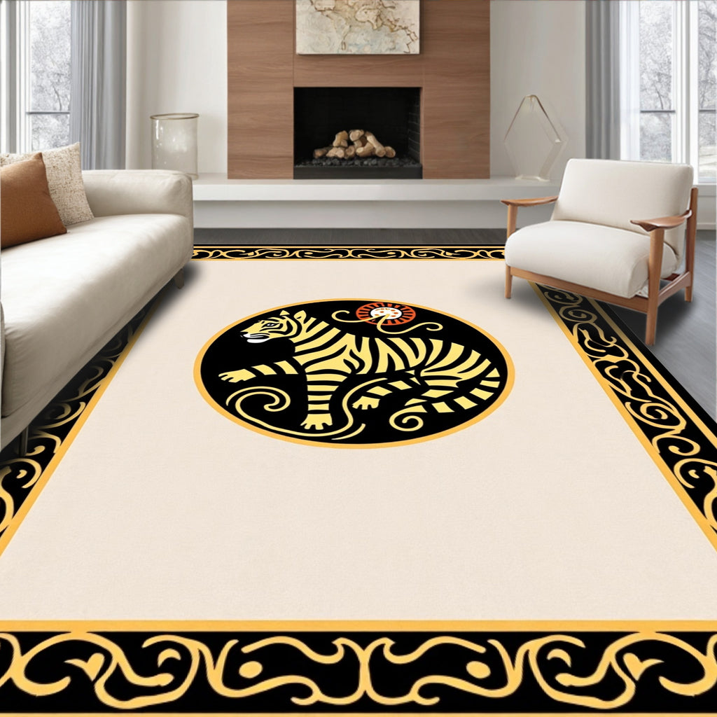 Bold Tiger Black Yellow Sun Border Rug