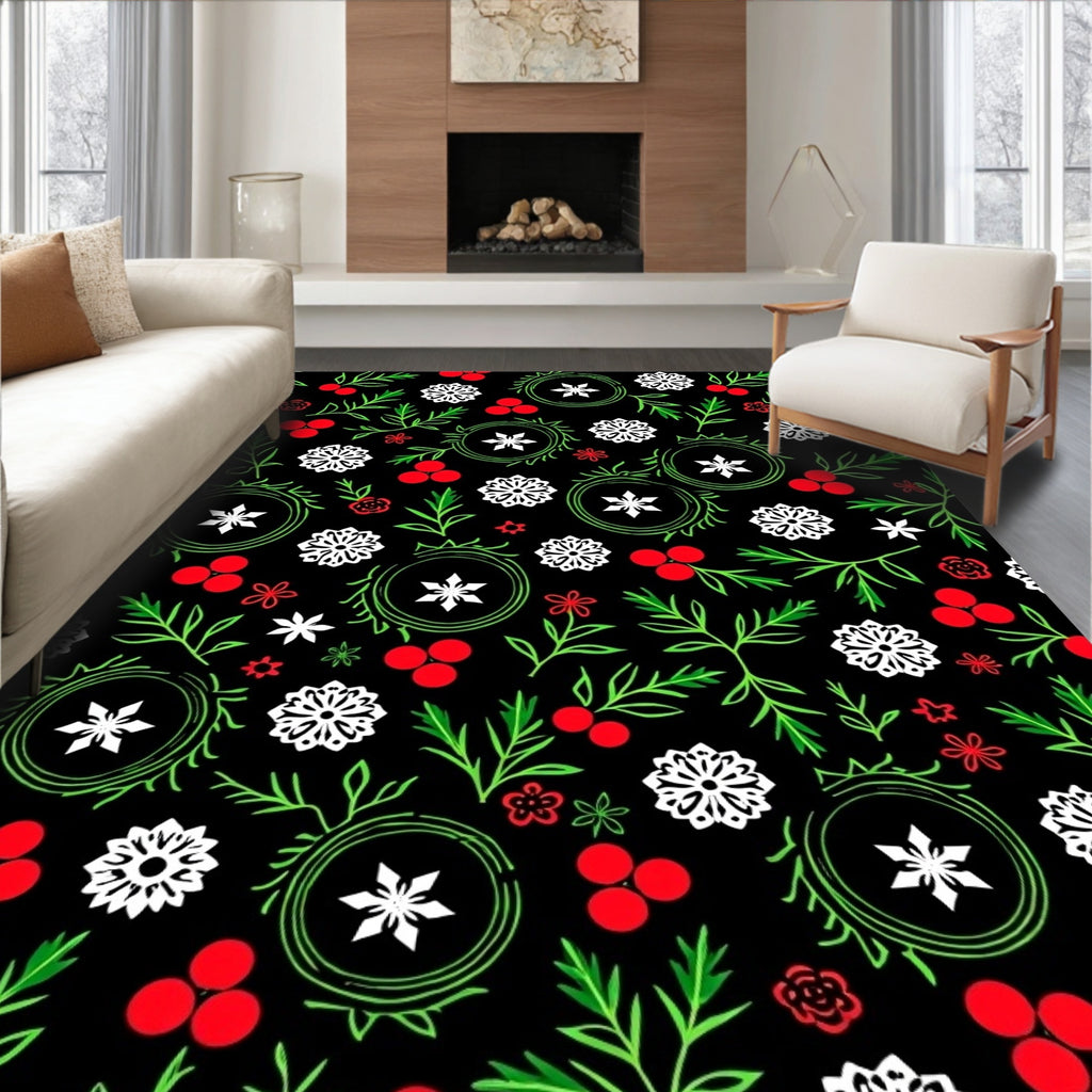 Classic Red Berry Snowflake Garland Rug