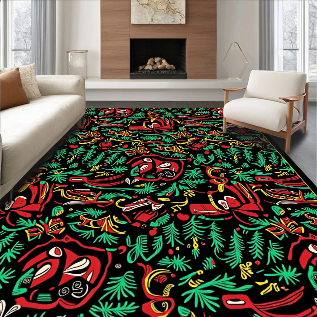 Red Green Yellow Figures Abstract Rug
