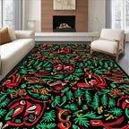 Red Green Yellow Figures Abstract Rug